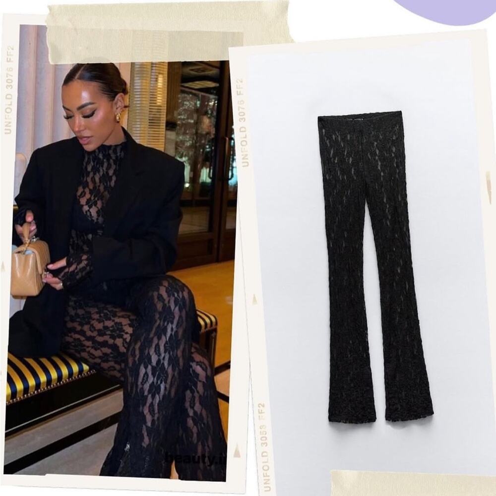 Zara Black SLIT LACE LEGGINGS - Picture 1 of 13